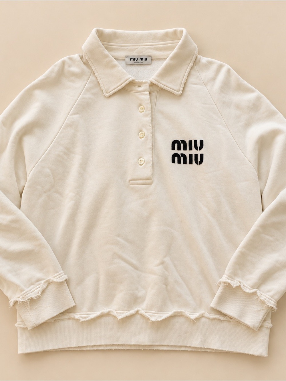 Miu Miu Cream Polo Sweatshirt with Black Logo